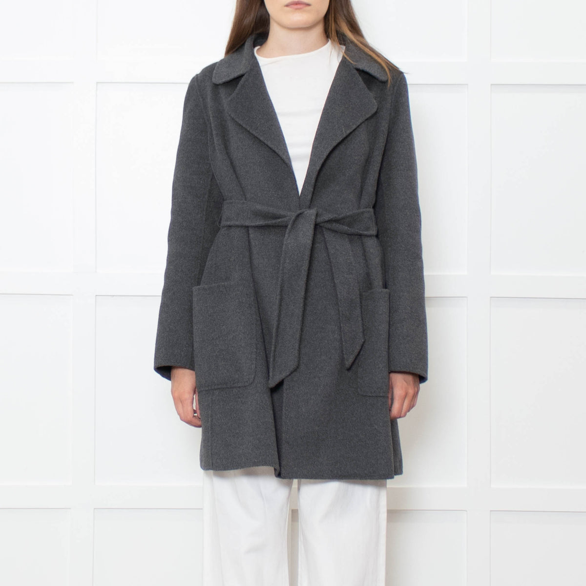S Max Mara Grey Angora Blend Belted Soft Coat