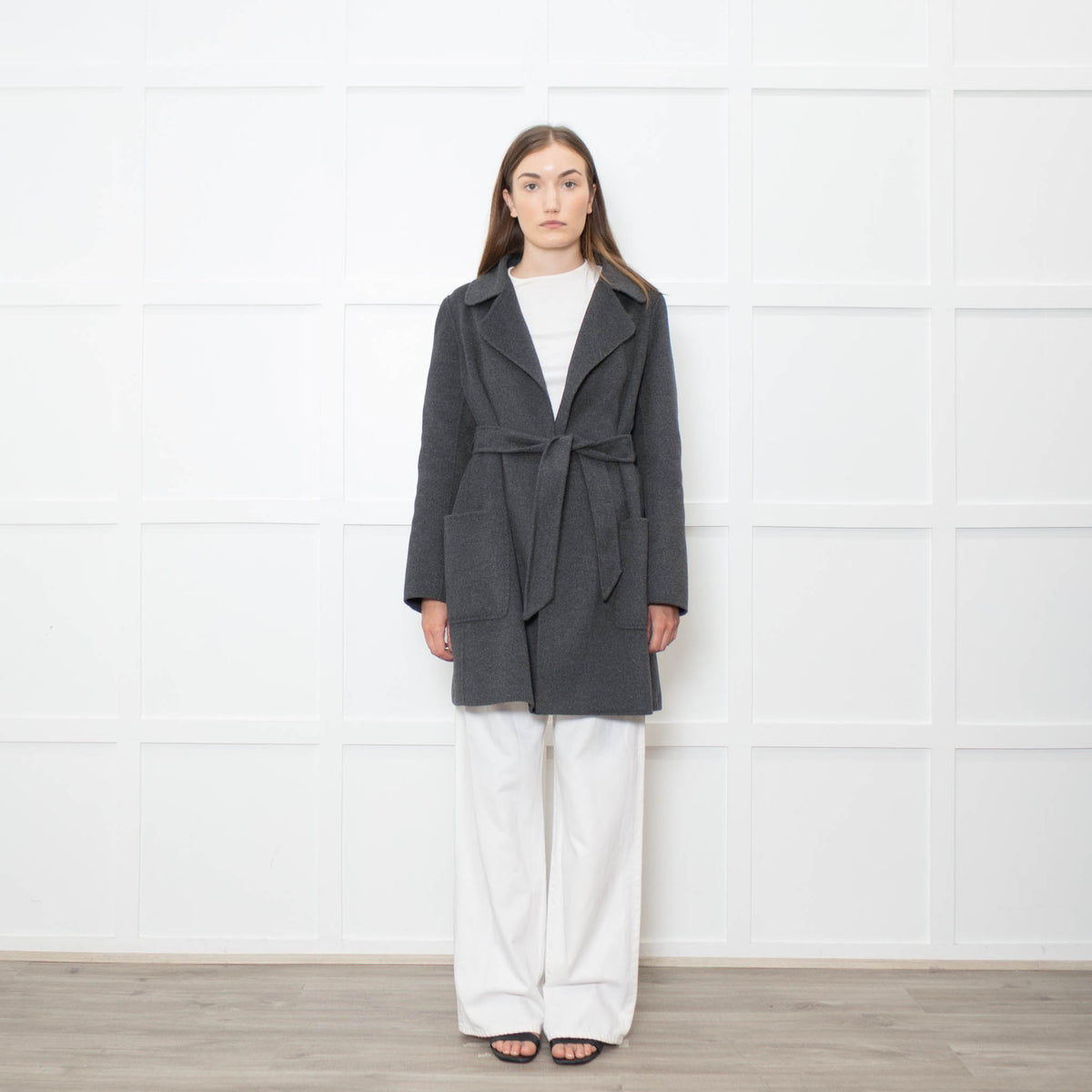 S Max Mara Grey Angora Blend Belted Soft Coat