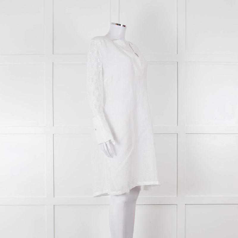 120% White Lace Sleeve Linen Tunic