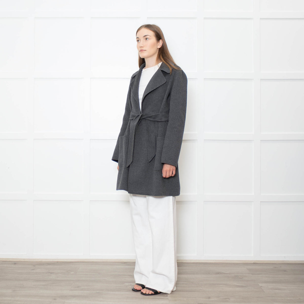 S Max Mara Grey Angora Blend Belted Soft Coat