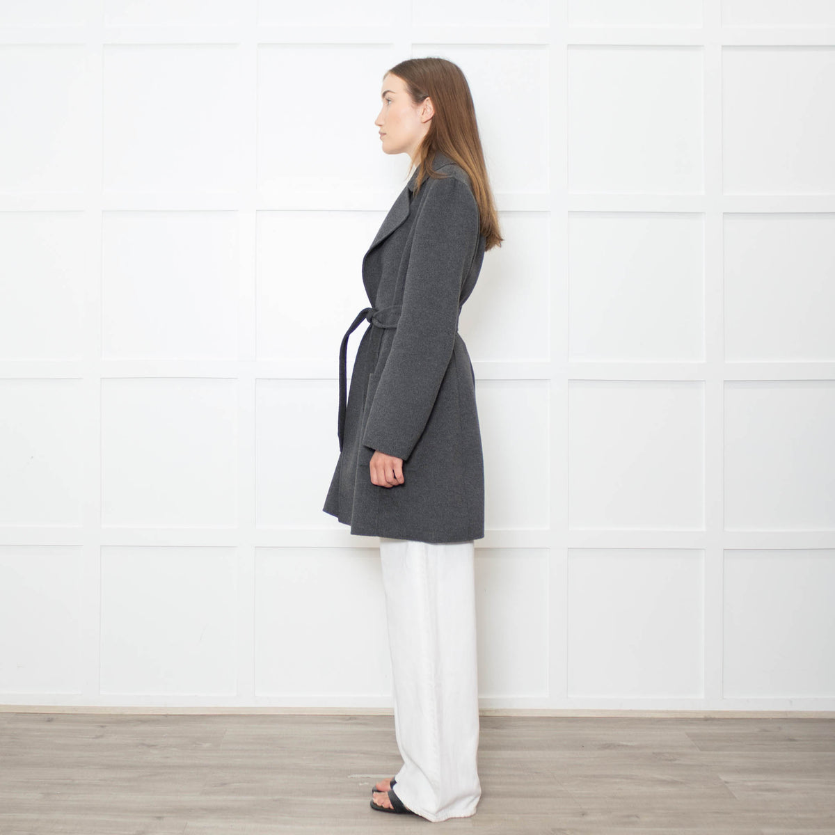 S Max Mara Grey Angora Blend Belted Soft Coat