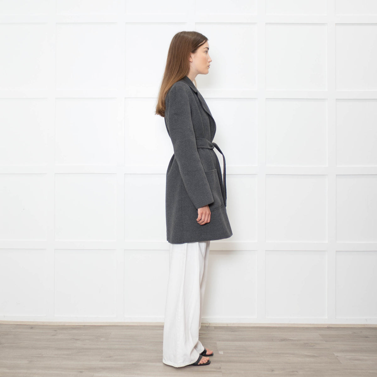 S Max Mara Grey Angora Blend Belted Soft Coat