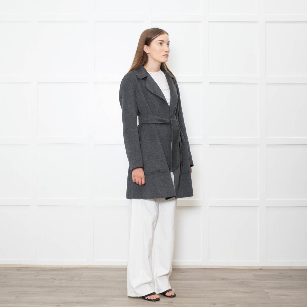 S Max Mara Grey Angora Blend Belted Soft Coat