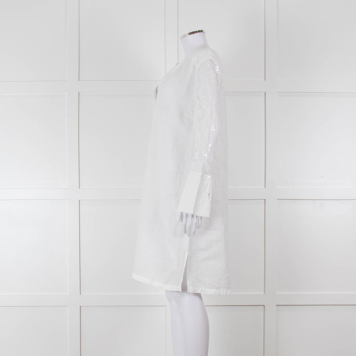 120% White Lace Sleeve Linen Tunic