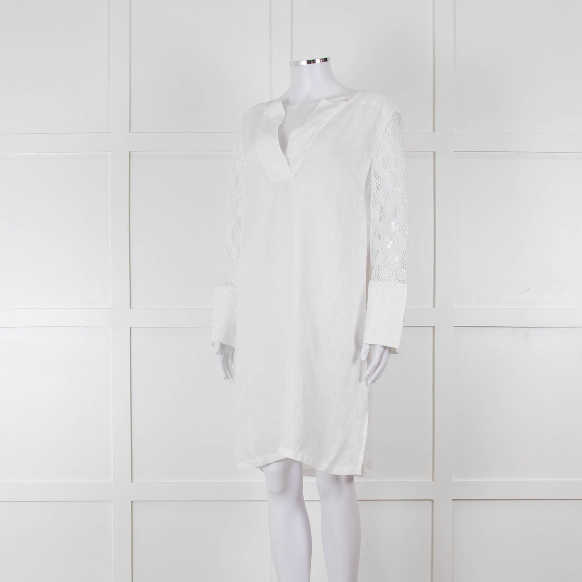 120% White Lace Sleeve Linen Tunic