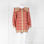 Shrimps Eric Camel and Red Cardigan With Oversized Collar