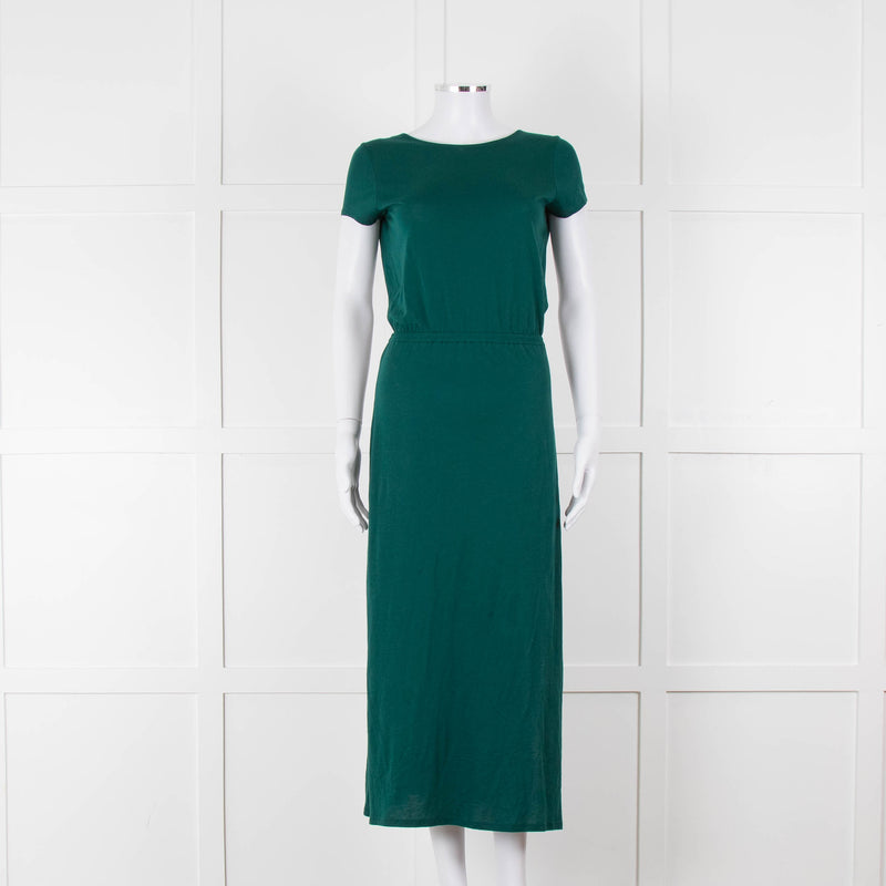 Sezane Green Cotton V-Back Dress