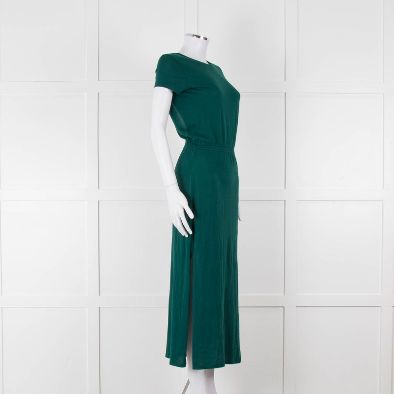Sezane Green Cotton V-Back Dress