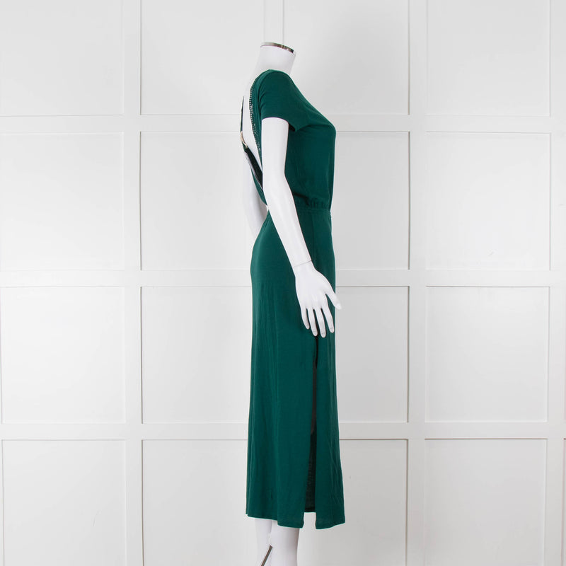 Sezane Green Cotton V-Back Dress