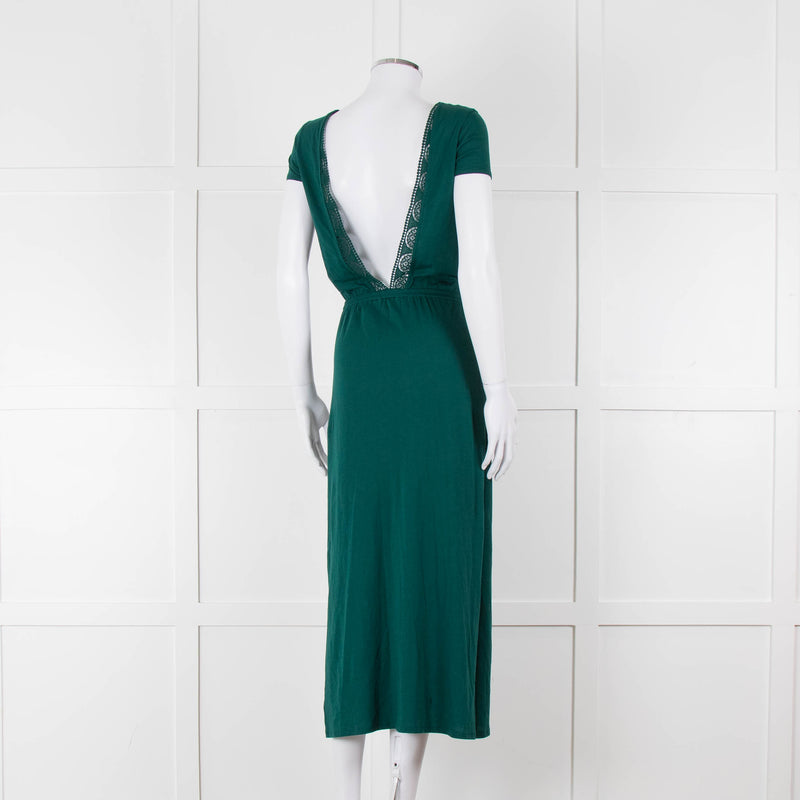 Sezane Green Cotton V-Back Dress