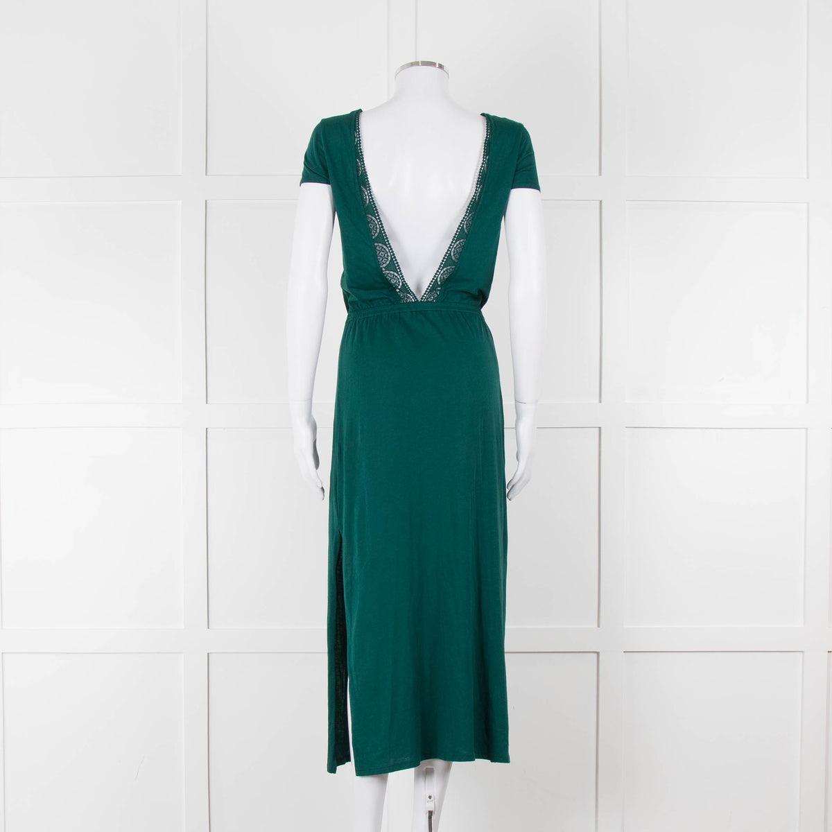 Sezane Green Cotton V-Back Dress