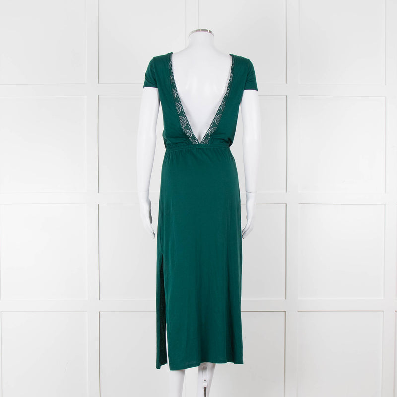 Sezane Green Cotton V-Back Dress
