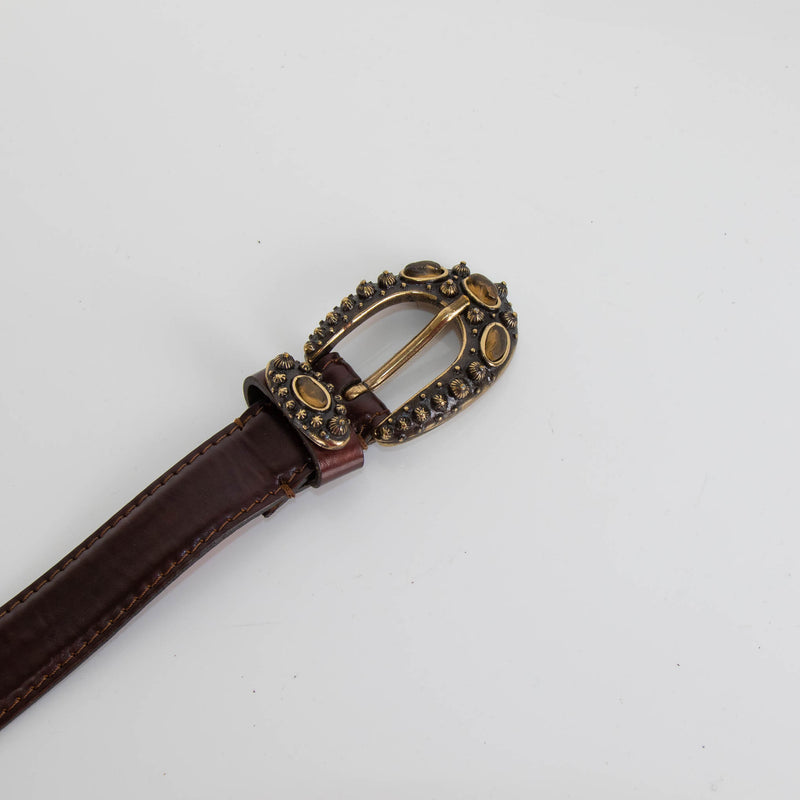 Nanni Tan Leather Belt With Stones