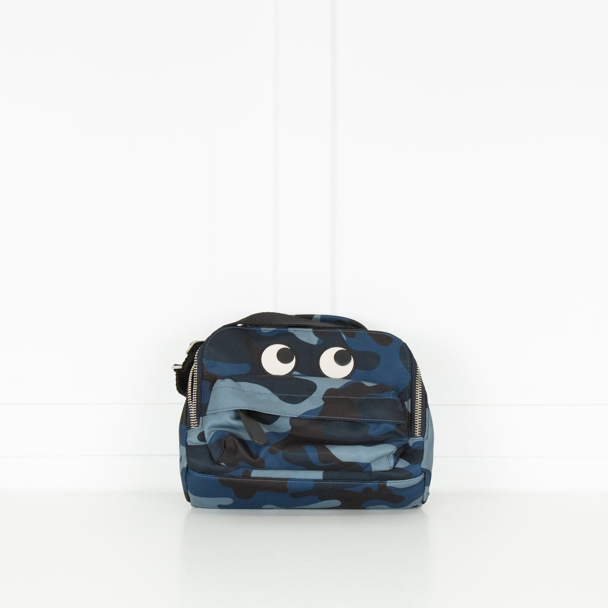 Anya Hindmarch Blue Camo Top Handle Nylon Satchel Crossbody