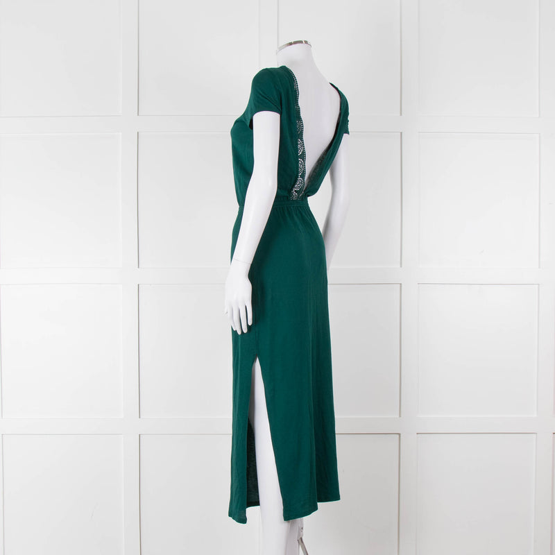 Sezane Green Cotton V-Back Dress