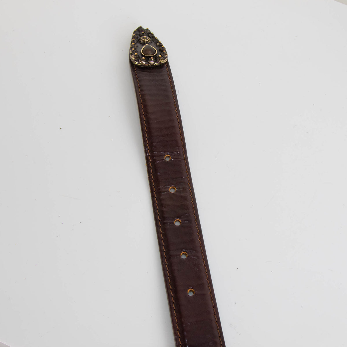Nanni Tan Leather Belt With Stones