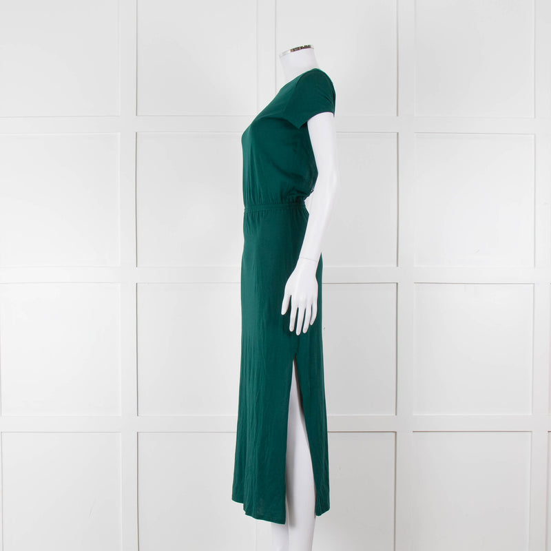Sezane Green Cotton V-Back Dress