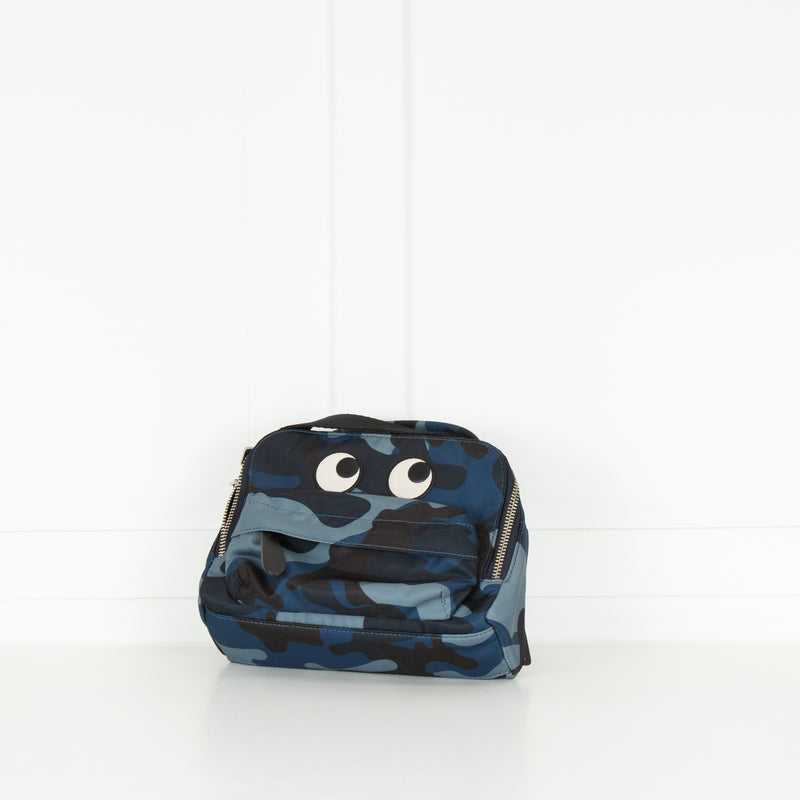Anya Hindmarch Blue Camo Top Handle Nylon Satchel Crossbody