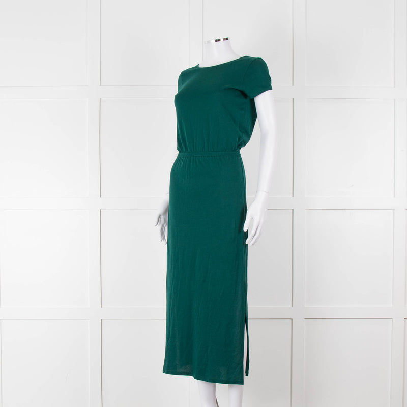Sezane Green Cotton V-Back Dress
