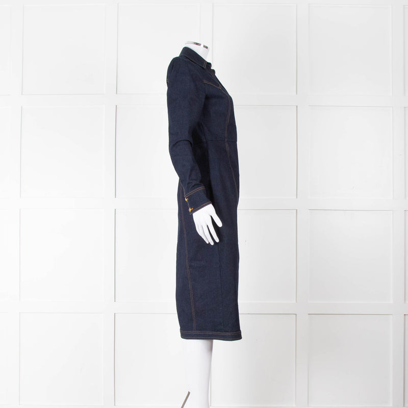 Veronica Beard Dark Denim Wrap Dress with Buckled Closure