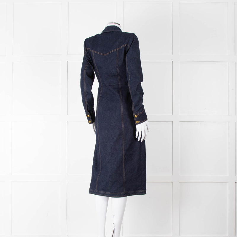 Veronica Beard Dark Denim Wrap Dress with Buckled Closure