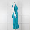 Ridley Green Blue Print Elasticated Waist Halter Neck Belted Maxi Cotton Dress