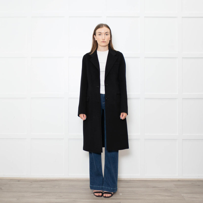 Joseph Black Wool Single Breasted Cashmere Blend Coat