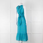Ridley Green Blue Print Elasticated Waist Halter Neck Belted Maxi Cotton Dress