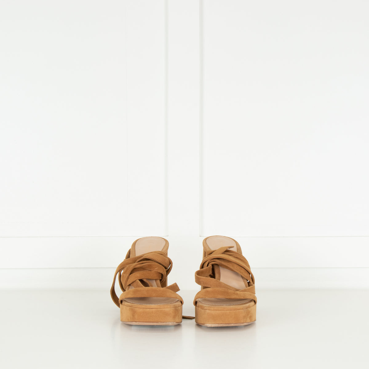 Gianvito Rossi Beige Suede Platform Tie Leg Sandal