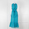 Ridley Green Blue Print Elasticated Waist Halter Neck Belted Maxi Cotton Dress