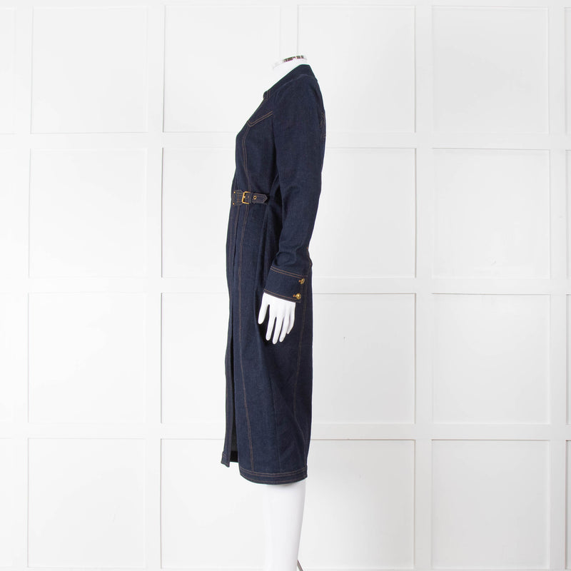 Veronica Beard Dark Denim Wrap Dress with Buckled Closure