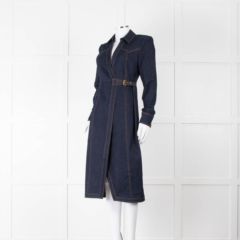 Veronica Beard Dark Denim Wrap Dress with Buckled Closure