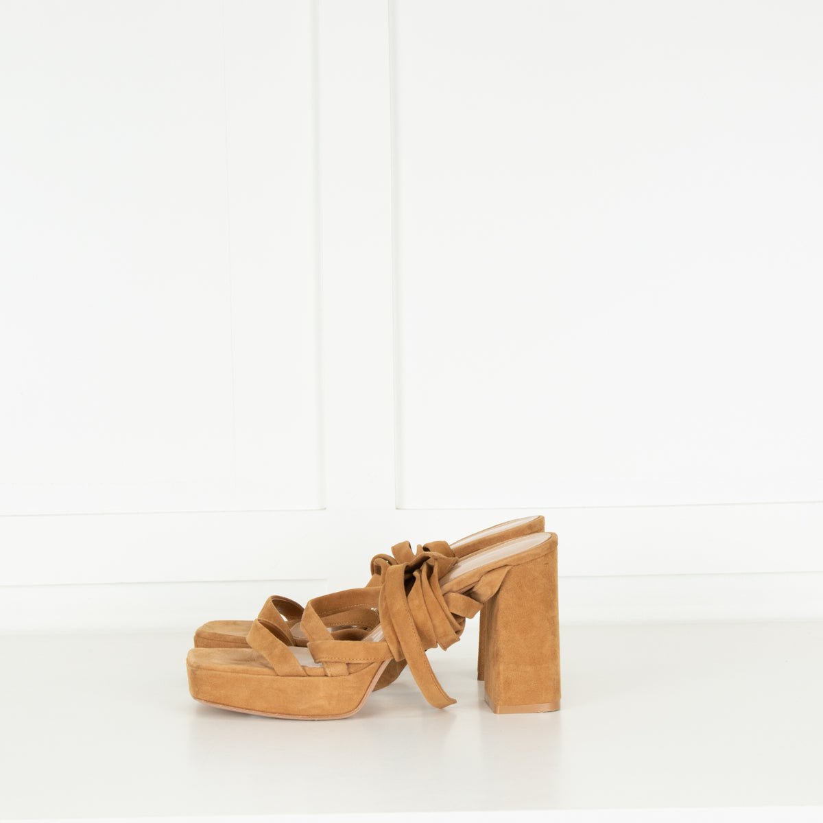 Gianvito Rossi Beige Suede Platform Tie Leg Sandal