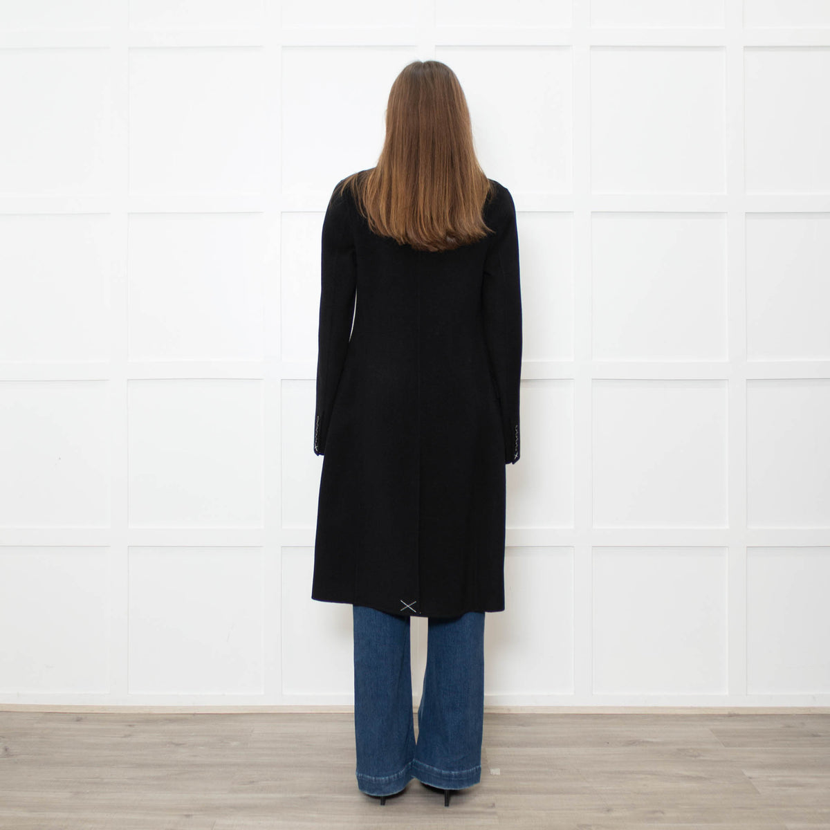 Joseph Black Wool Single Breasted Cashmere Blend Coat