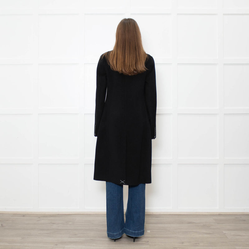 Joseph Black Wool Single Breasted Cashmere Blend Coat