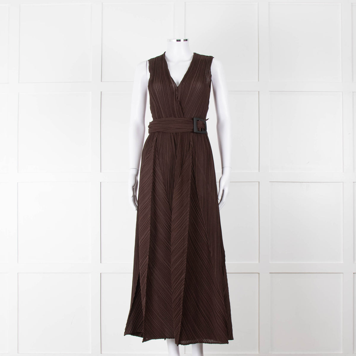 Adolfo Dominguez Brown Micro Pleat Jumpsuit