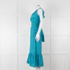 Ridley Green Blue Print Elasticated Waist Halter Neck Belted Maxi Cotton Dress