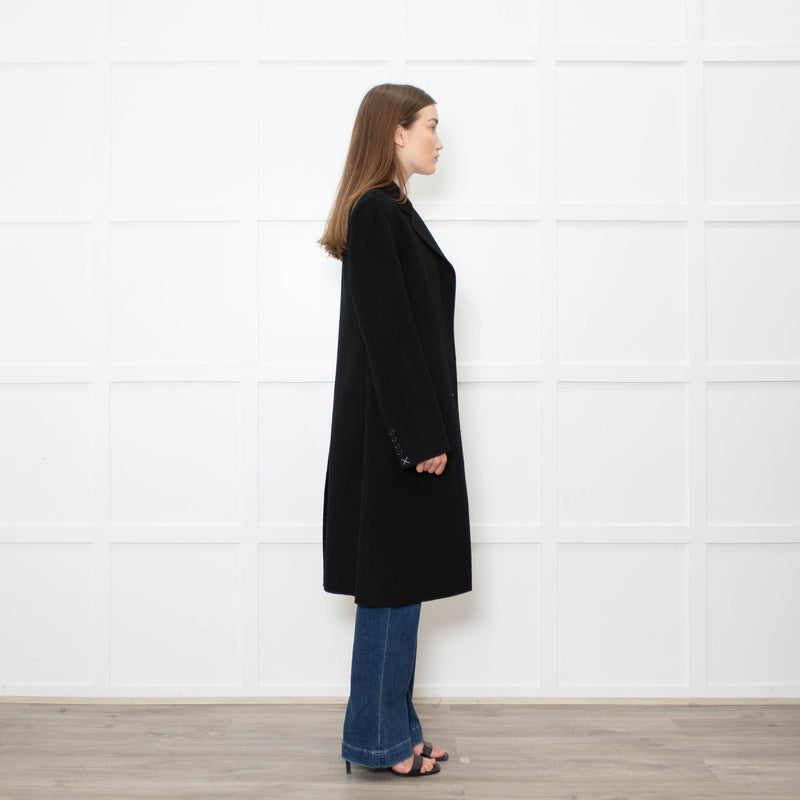 Joseph Black Wool Single Breasted Cashmere Blend Coat