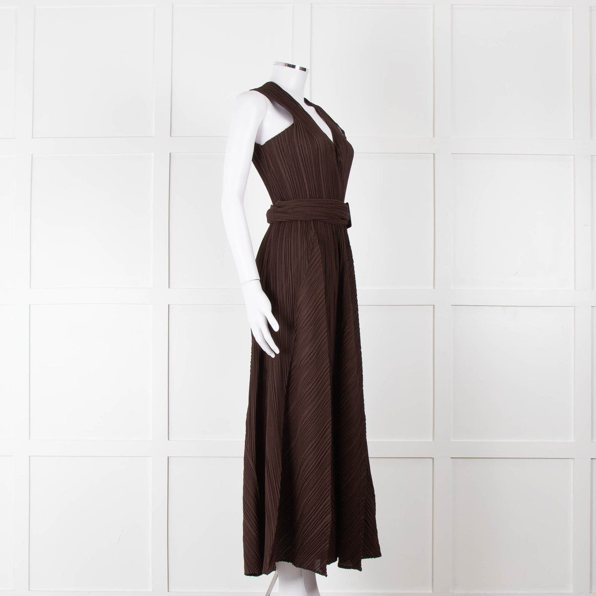 Adolfo Dominguez Brown Micro Pleat Jumpsuit