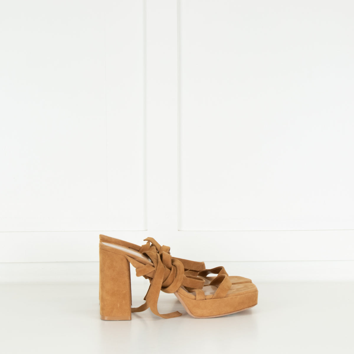 Gianvito Rossi Beige Suede Platform Tie Leg Sandal