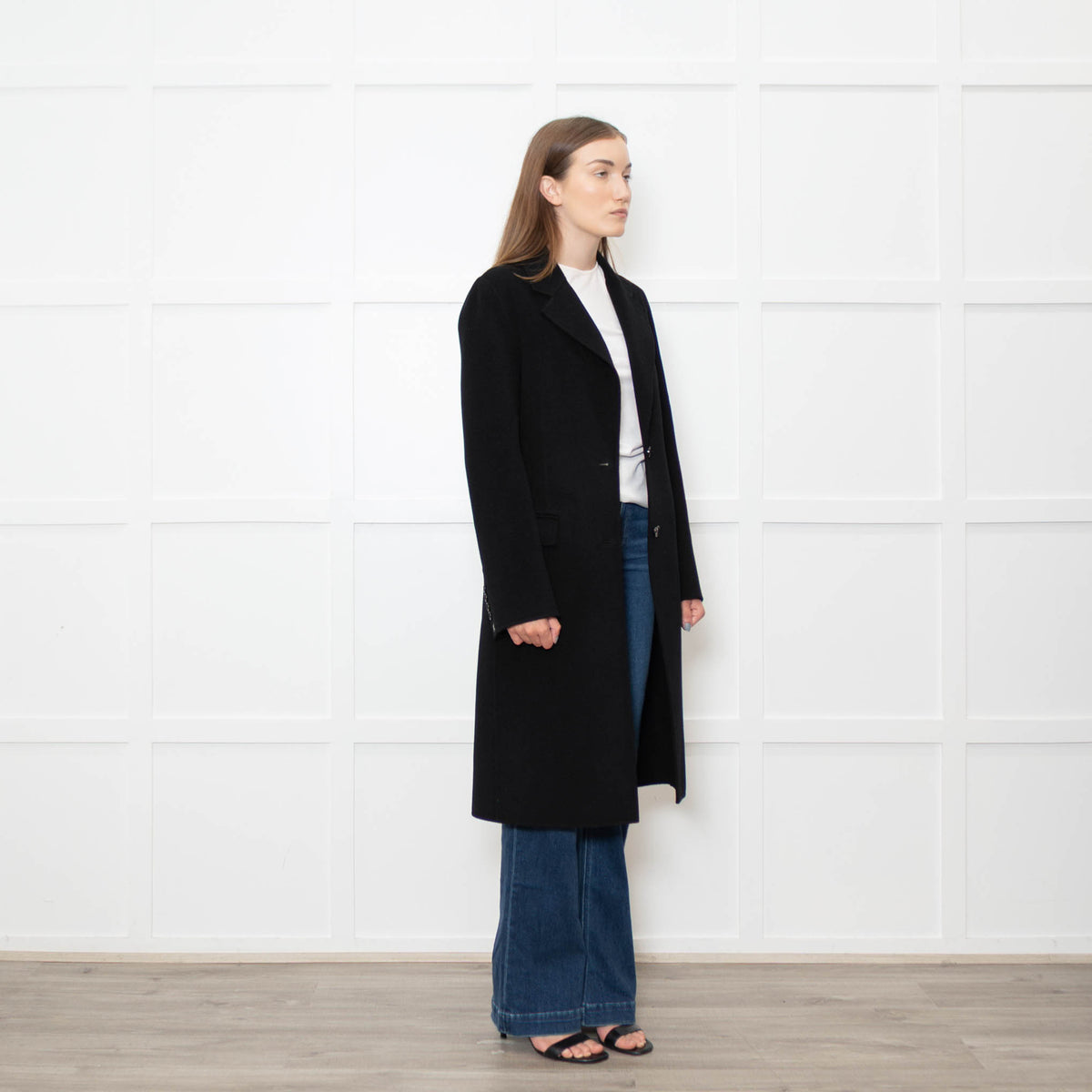 Joseph Black Wool Single Breasted Cashmere Blend Coat