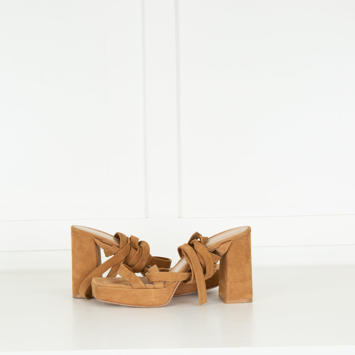 Gianvito Rossi Beige Suede Platform Tie Leg Sandal