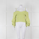Self Portrait Light Green Rib Knit Fitted Cropped Jumper