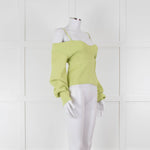 Self Portrait Light Green Rib Knit Fitted Cropped Jumper