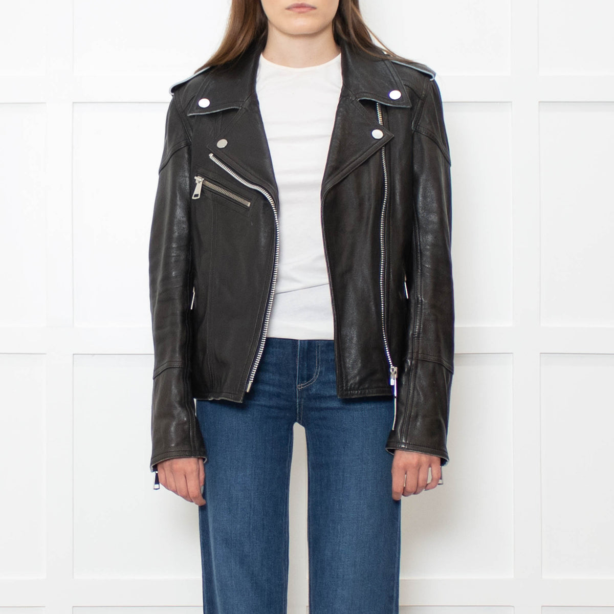 Victoria Beckham Black Lamb Skin Biker Jacket