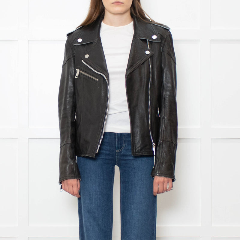Victoria Beckham Black Lamb Skin Biker Jacket