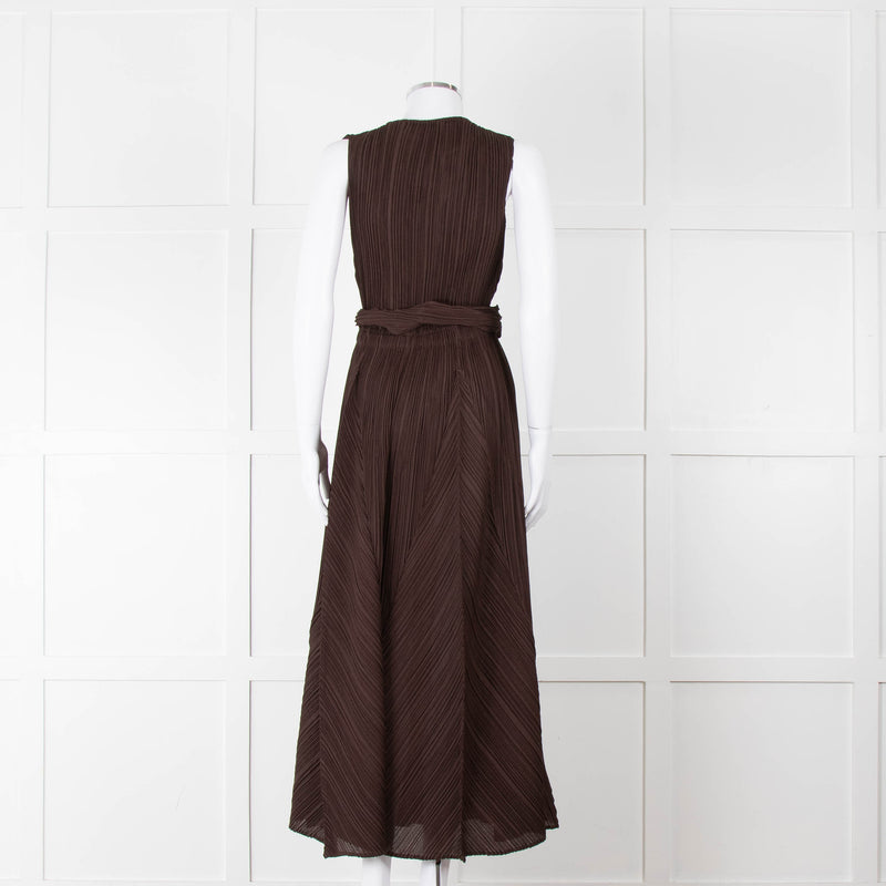 Adolfo Dominguez Brown Micro Pleat Jumpsuit