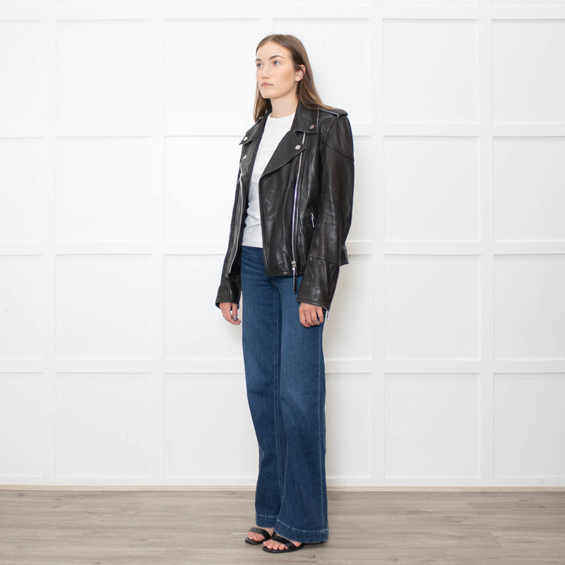 Victoria Beckham Black Lamb Skin Biker Jacket