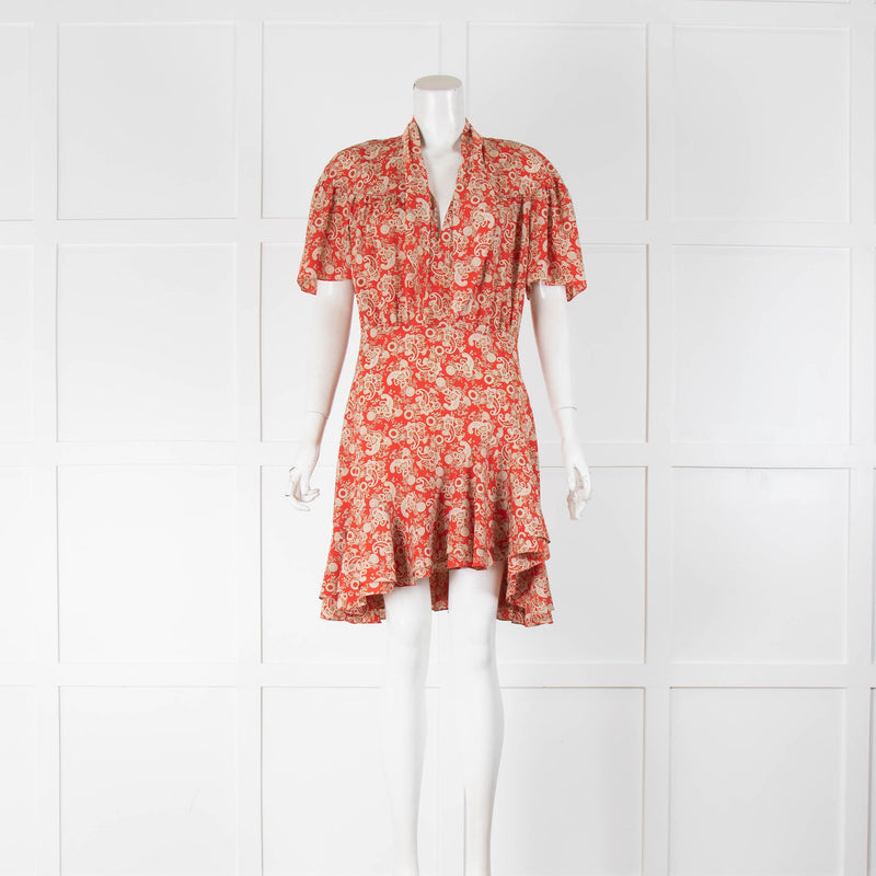 Sandro Red Paisley Print Fit And Flare Dress