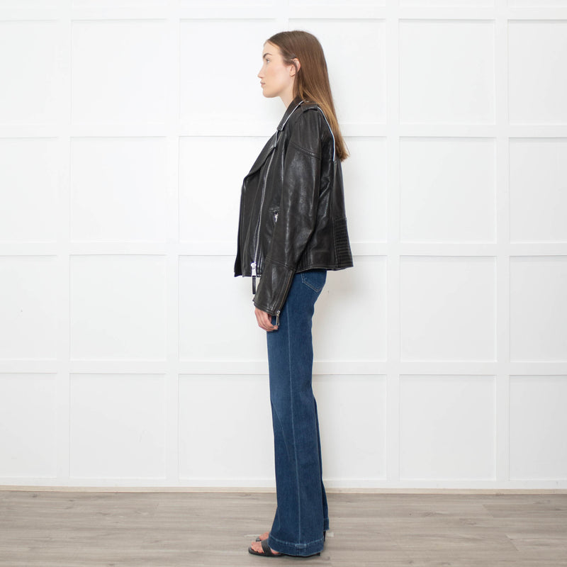Victoria Beckham Black Lamb Skin Biker Jacket